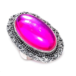 Pink Mystic Glass Handmade 925 Sterling Silver Jewelry Ring Size 8 r5j30