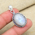 Vikerkaare Kuukivi V&auml;&auml;riskivi 925 Sterling H&otilde;be K&auml;sitsi Valmistatud Antiik Ehted Kingitus Emale Ripats 1.41 Inches valge