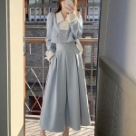 Elegantsed naiste kevadised Korea moe bleiser&uuml;likonnad Vintage pikkade varrukatega bleiserid + k&otilde;rge v&ouml;&ouml;kohaga pikad seelikud, 2-osalised komplektid kontorinaised S sinine