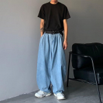Meeste Y2k Baggy P&uuml;ksid Denim Laiad S&auml;&auml;red P&uuml;ksid &Uuml;lisuured Lahtised Teksad Meestele Harajuku Korea Stiil Pluss Suurus 4XL helesinine v&auml;rv