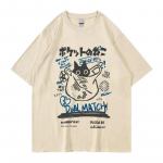Naiste unisex puuvillane T-s&auml;rk Jaapani kanji Funny Cat tr&uuml;kitud T-s&auml;rk Harajuku vabaaja l&uuml;hikeste varrukatega T-s&auml;rk Streetwear Trend Tee Tops 4XL
