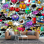 Graffiti seinamaaling V&auml;rviline graffiti tapeet poistele Laste tubadesse Elutoa taust 3D seinamaalid 200 cm(W) x 140 cm(H) white