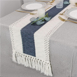 Boho Fall Table Runner Talumaja kottpuu puuvillane lauajooks tuttidega, kootud makraameest kodu elutoa lauakaunistus 30*160cm（11.8-63inch）