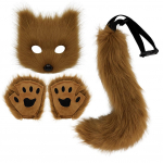K&auml;sitsi valmistatud Halloweeni rebasekost&uuml;&uuml;m: Mask, kindad ja pl&uuml;&uuml;ssaba One Size