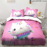 Gabby nukumaja voodipesukomplekt Kawaii voodipesukomplekt &Uuml;heinimese Kaheinimese suurus Kodu dekoratsioon T&uuml;drukutele Lastele Joonisfilm Armas Kass Tekikotikomplekt EU Single135x200cm