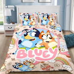 Kohandatud Multikas B-Blueys Bandit Chilli Tekikott Padjap&uuml;&uuml;r Voodipesukomplekt T&auml;iskasvanud Poiss T&uuml;druk Magamistuba Lapsed &Uuml;hekohaline Kahekohaline US Twin 172x218cm