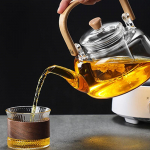 Kuumuskindel keev klaasist teekann paksendatud bambusest k&auml;epidemega majapidamisteekomplekt bambusest k&auml;epidemega teekann tervisepott