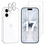 Coque pour iPhone 17 et 2 Verres Tremp&eacute; &eacute;cran et 2 Protections Cam&eacute;ra - Cercle magn&eacute;tique int&eacute;gr&eacute; Phonillico&reg;