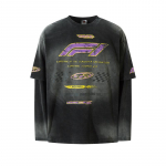 American Racing Retro Kulunud Pikkade Varrukatega T-s&auml;rk - Hip Hop T&auml;navamood Pragunenud Kirjatr&uuml;ki ja V&otilde;ltskaheosalise Disainiga XL must