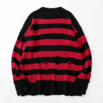 Triibulised kampsunid Naistele Punk Unisex Kampsun S&uuml;gis L&auml;bil&otilde;ikega Auk L&otilde;hkine Jumper L&otilde;tv &Uuml;lesuuruseline Pullouvers Harajuku T&auml;navamood XXL punane