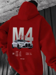 Meeste punane M4 Racing kapuutsiga pusa - Inspireeritud graafika valge v&otilde;idus&otilde;idukujundusega, n&ouml;&ouml;riga, k&auml;ngurutasku, l&otilde;dva l&otilde;ikega S