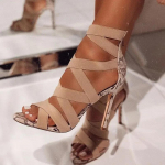 Seksikad Peep-toe Elastse Rihmaga Risti-p&otilde;imitud Madu-nahast Stileto Sandaalid Naistele Tagant T&otilde;mblukuga &Otilde;huke K&otilde;rge Kontsaga Banketi Pulmajalatsid 36 beež