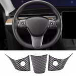 For Tesla Model 3 Y Matte Carbon Fiber ABS steering wheel patch Cover Trim 3PCS
