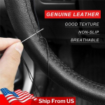 15 DIY Genuine Leather Car Steering Wheel Cover Needle Thread Anti- slip Black