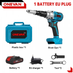 ONEVAN Harjadeta elektriline neetimisp&uuml;stol juhtmevaba LED-neetmutrip&uuml;stol puur sisestus automaatne neetimist&ouml;&ouml;riist Makita 18V akule pin 1xBattery-EU PLug