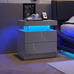 Table de nuit LED Table de chevet Cabinet Lumineux Moderne avec 2 Tiroirs pour Chambre &agrave; coucher (Gris Or)