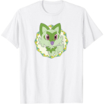 Pok&eacute;mon Sprigatito s&auml;delev geomeetriline portreeikooniga T-s&auml;rk S valge