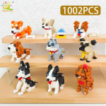 HUIQIBAO Koerte seeria mikroehitusklotside loom Corgi Husky Bulldog Mini klotsikomplekt M&auml;nguasi lastele Lauakaunistus ornament