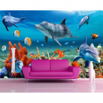 3D Taustapilt Veesisesed Delfiinid Kalad Taustapilt Akvaariumi Seina Taust Tuba Laste Seinapaber 200 cm(W) x 140 cm(H)