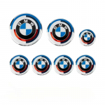 7 tk esiosa kapoti embleem BMW 50. aastap&auml;eva logo jaoks 82 mm + tagumine embleem 74 mm + rattakate 68 mm + rooliratta kleebis 45 mm sinine