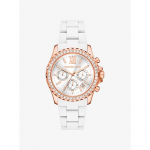Michael Kors Suur Everest Pav&eacute; Roosa Kulla Tooni ja Silikoonist K&auml;ekell MKO1133 valge