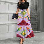 L&uuml;hikeste varrukatega naiste kleit Vabaaja lendlev A-l&otilde;ikeline Midi T-s&auml;rkkleit taskutega &Uuml;mmarguse kaelusega Puhkuse Boho Rannakleidi XL roosa