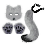 3 tk Halloweeni rebaste cosplay komplekt, sisaldades pl&uuml;&uuml;srebaste maski, saba, kindaid, looma kost&uuml;&uuml;mi lastele ja t&auml;iskasvanutele Grey gray