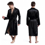Meeste pikkade varrukatega siidist satiinist hommikumantel Pidžaamad Solid Sleepwear Salongir&otilde;ivad S must