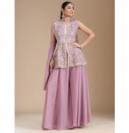 India Naiste Bollywood Raske T&auml;ht Georgette Salwar &Uuml;likond Varrukateta Top Palazzo Dupatta Komplekt Peo R&otilde;ivad S lilla