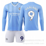 2324 Manchester City koduv&otilde;istkonna jalgpallivorm 9 Harland 17 De Braunet 10 Gera 47 Forden t&auml;iskasvanute pikkade varrukatega L