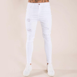 Meeste mood Denim Hole p&uuml;ksid Distressed teksad Pikad pliiatsp&uuml;ksid M white