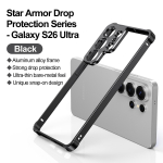 Soojuse hajumise alumiiniumisulamist raamikohver Samsung S26 Ultra Plus'ile Armor Palja metalli tunne Nelja nurga p&otilde;rutuskindel k&otilde;va kate Galaxy S26 Ultra must