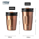 TYESO 400ML/500ML Termos Pudel Kaasaskantav Joogitops Vaakumkolbid Reisi Kohvitops Roostevabast Terasest Termokruus Auto Isoleeritud Kruus 400ML kuld