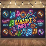 Erksav&auml;rviline neoon-karaokepidu taustasein - sisaldab mikrofone, muusikas&uuml;mboleid ja s&otilde;nu Karaoke Party 100x150cm