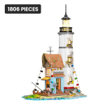 Wltoys 1806 tk Majakaga ehitusklotsid LED-valgustitega Rannasaar Rannamaja T&auml;navavaade Mikroklotsid Mudel M&auml;nguasjad Kingitused white