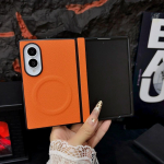 Samsung Galaxy Z Fold 8 jaoks &Uuml;mbris Luksuslik PU Magnetiline Traadita Laadimise Kaitsev Tagakate &Uuml;mbris Z Fold 8 Ultra Telefoni Kest Galaxy Z Fold 8 oranž