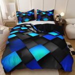 Geomeetriline abstraktne sinine ja must kontrastne tekikott komplekt Neli aastaaega Kodu &Uuml;hiselamu K&otilde;rglahutusega tr&uuml;kitud lina Tekikott 150*200cm/59x79in Single/Twin 3pcs