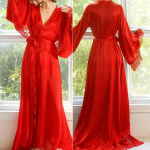 Elegantne valge pitsist pruudi pulmakleit &ouml;&ouml;s&auml;rk seksikas pikk kimono hommikumantel lahtine j&auml;&auml;siidist kodukleit lounge-riided One Size red