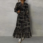 Elegantne V-kaelusega plisseeritud tr&uuml;kitud kleit naistele Pulmadeks &Uuml;les Pikk kontorikleit Kevad Suvi A-l&otilde;ikeline Boho Maxi Kleidid XXL gray