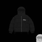 Meeste talvine kapuutsiga puuvillane pufjakk tikitud kirjatr&uuml;kiga, lai l&otilde;ige, streetwear Large must