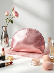 Armani Beauty Kingituskarp Kesta kujuga Kosmeetikakott, Metallikroosa PU Meigikott, T&otilde;mblukuga Kaasaskantav Reisi Tualett-tarvete Korraldaja Huulepulga Rahakoti V&otilde;tmete K&otilde;rvaklappide jaoks white