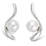 Les Tr&eacute;sors De Lily [L1818] - Boucles argent 'Perla' blanc argent&eacute; (rhodi&eacute;) - 20x7 mm valge
