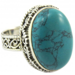 Bague Argent 'Heaven' turquoise argent&eacute; - 17x14 mm 54 t&uuml;rkiissinine