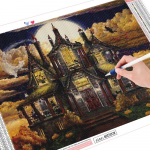 Teemantmaal 5D Halloween t&auml;isruudukujuline teemanttikandid maja mosaiik maastik Rhinestone pilt kodukaunistus Full Round (20X30CM)