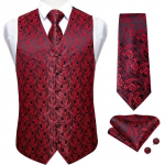 Dibangu Punane vest meestele Paisley vest Lips ja taskur&auml;tik pulmavesti komplekt pidulik &uuml;likond Vest meestele XL