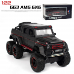 1/22 Scale G63 AMG 6x6 V12 Off-Road must pikapiga mudelauto, tsingisulamist tagasit&otilde;mmatav heli ja valgusega m&auml;nguauto lastele poisile t&uuml;drukule kingitus 23.5*11*10CM must