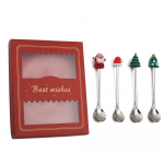 4/6 TK j&otilde;ulukingitus s&ouml;&ouml;giriistade lusika kahvli komplekt P&otilde;dra j&otilde;ulupuu kaunistus magustoit lusikas puuvilja kahvel kohvi lusikas s&ouml;&ouml;giriistade kingitus 4PCS-Silver