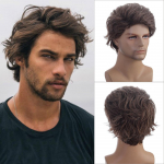 L&uuml;hike meeste parukas Naturaalsete laineliste juustega s&uuml;nteetiline meeste must pruun ombre Cosplay parukad Peakate Kuumakindel juukseparukas igap&auml;evaseks kasutatav parukas must pruun v&auml;rv