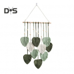 Seinakaunistus Suur Boho Makrame k&auml;sitsi valmistatud l&otilde;ngast kootud seinakunsti lehtedest seinavaibast kunstsulgedega seinariip kodukaunistuseks khaki