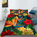 3D Lillede Seeria Voodipesukomplekt Lillemustriga Tekikott Padjap&uuml;&uuml;r 2 v&otilde;i 3 Osaline Mikrokiudkangas Pehme ja Mugav Kodukaunistus US Twin 173x218cm